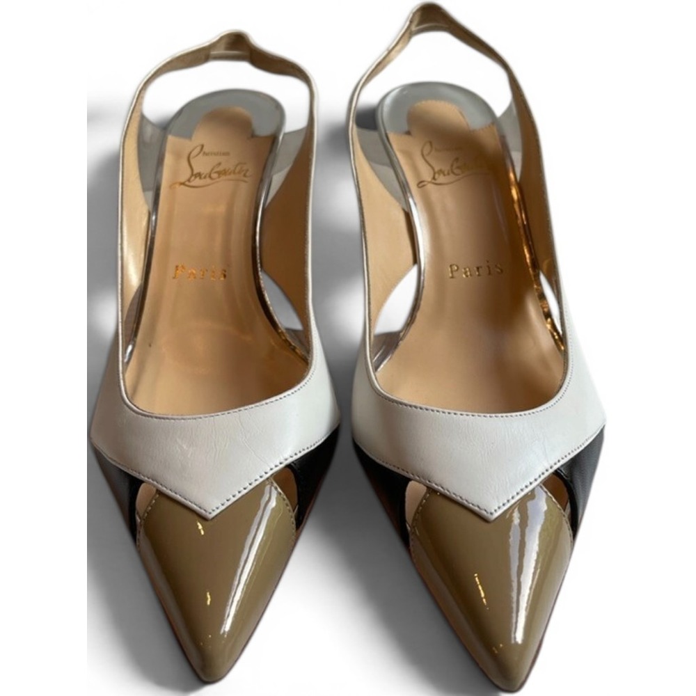 Christian Louboutin Tri-Color Air Chance 100 Slingback Peekaboo Pumps 37 NEW - Picture 2 of 8